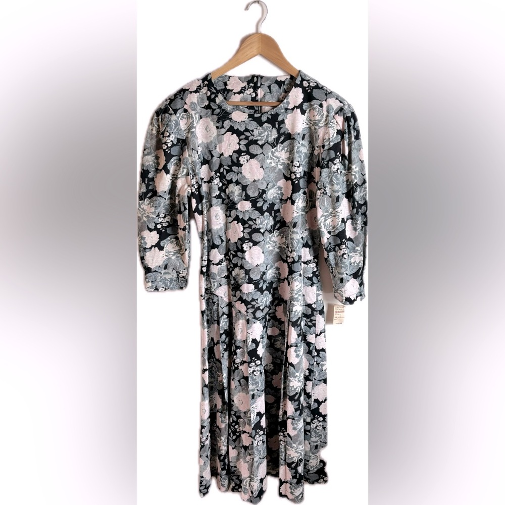 NWT Vintage Dress Me Black and Pale Pink Floral Cotton Blend Dress